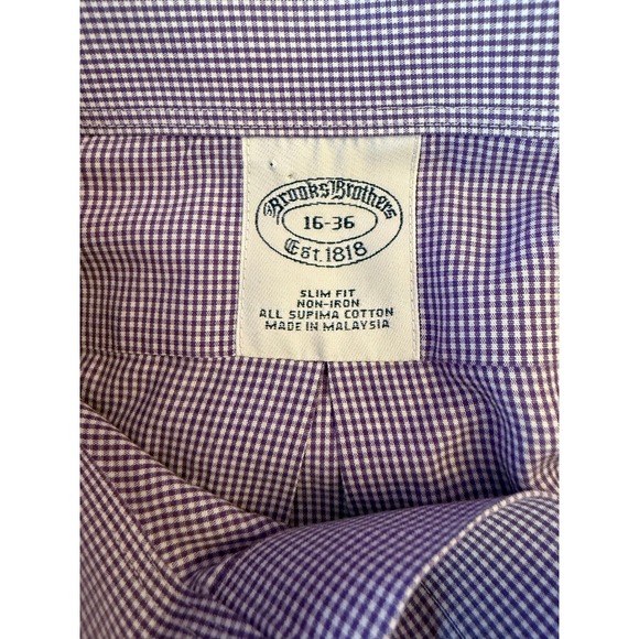 Brooks Brothers Mens Slim Fit Non Iron Gingham‎ Dress Shirt Purple Size L - Picture 3 of 7